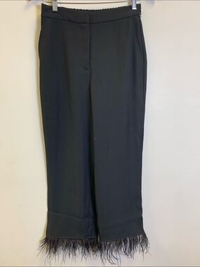 Wayf Black Wide-Leg Feather Hem Pants